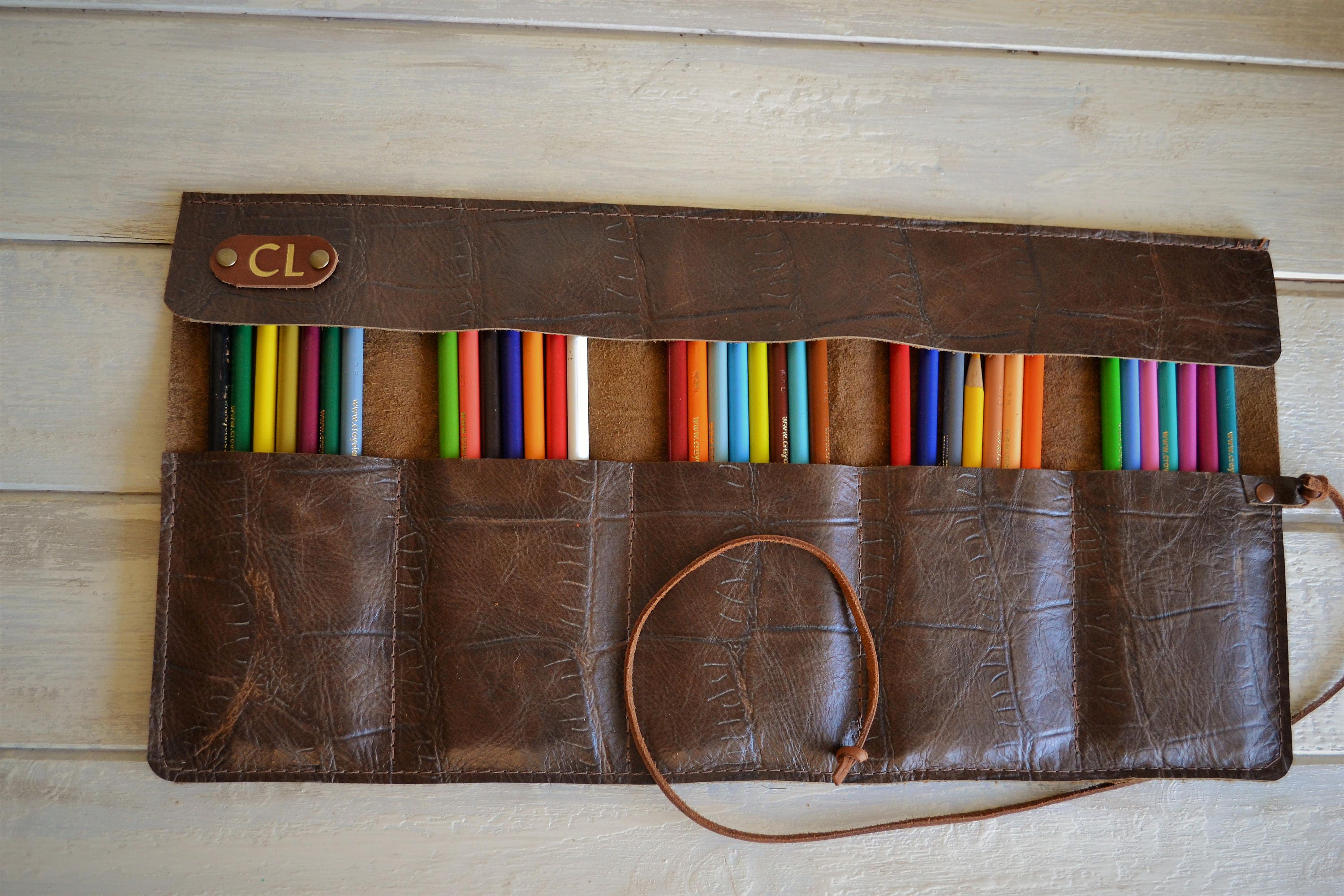 Personalized Leather Pencil Roll, Pen Roll, Pencil Roll Up Case, Artist
