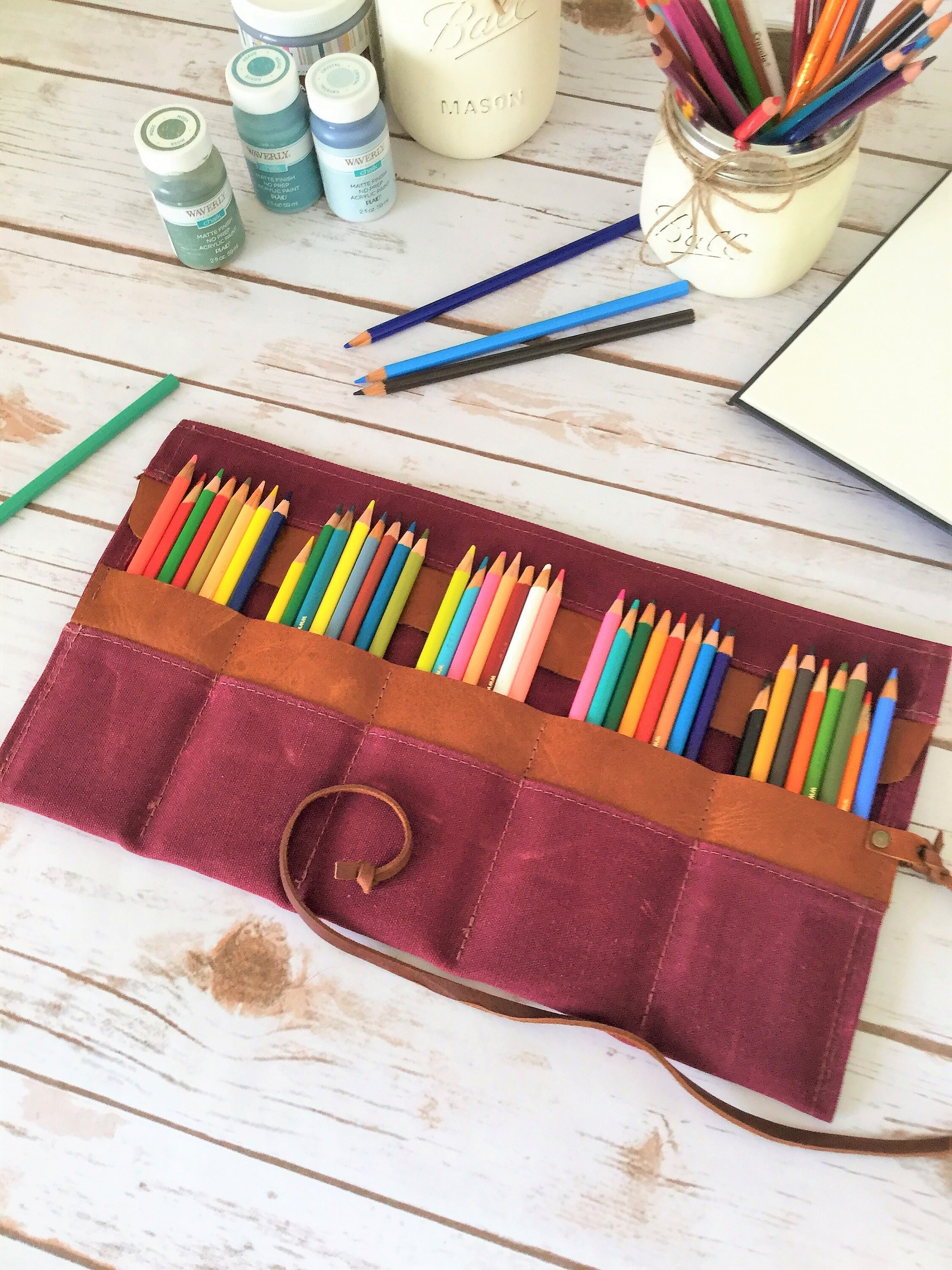 Waxed canvas personalized Pencil Roll, pencil case, Pencil Roll Up Case, Pencil Roll Canvas
