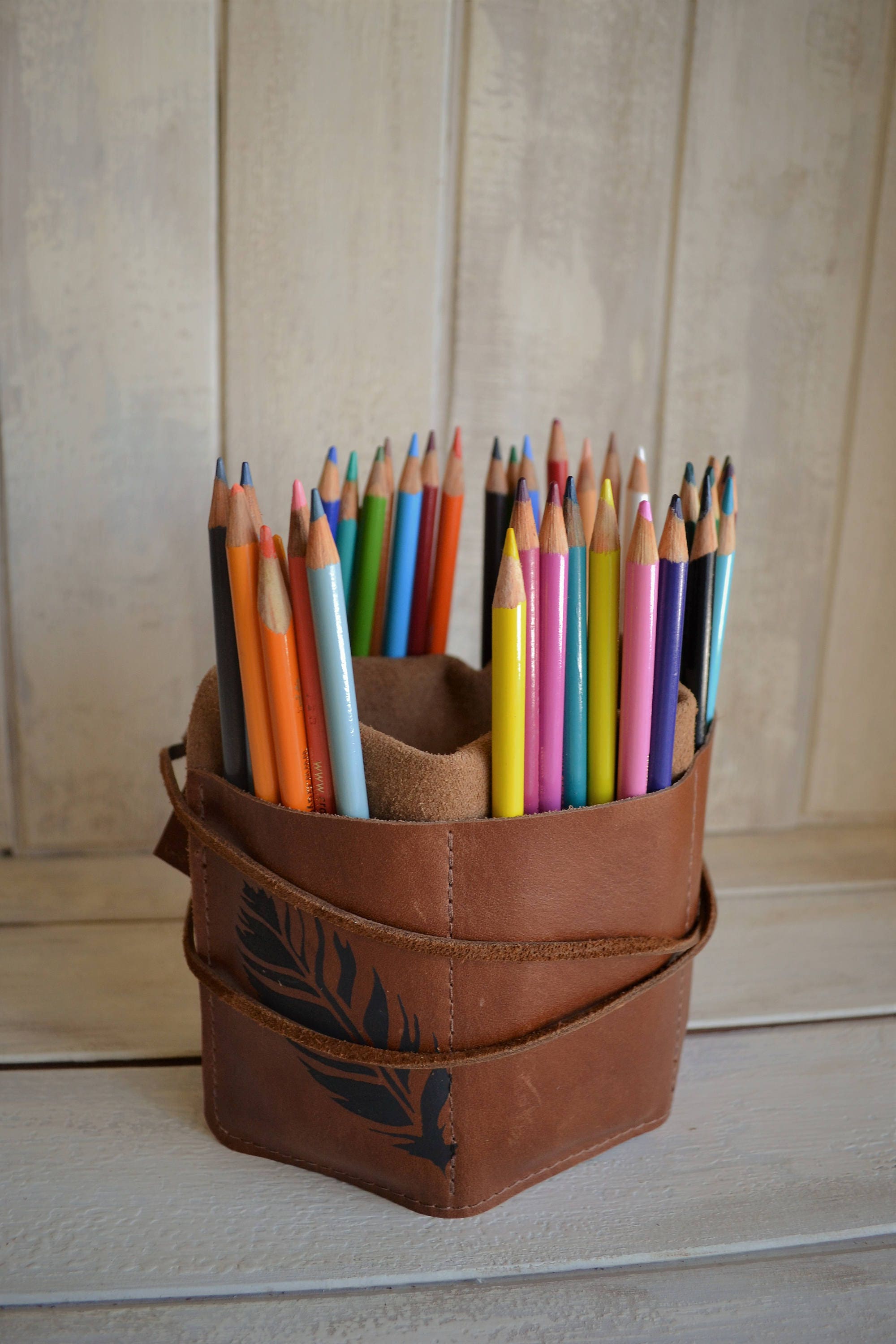 Personaliziered leather Pencil Roll, Pen Roll, Pencil Roll Up Case
