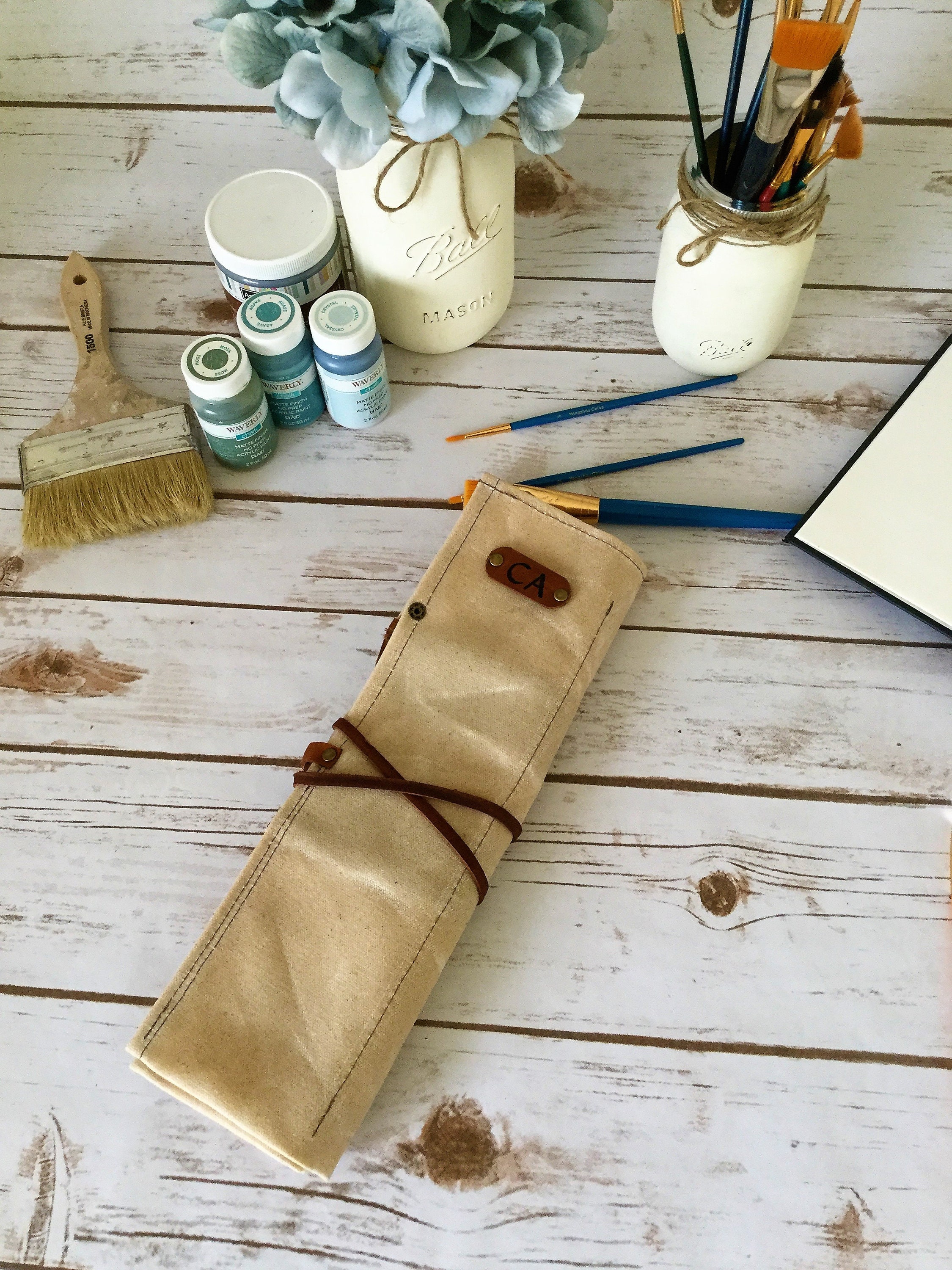 Waxed Canvas Paint Brush Roll, Artist Roll, Paint Brush Organizer, Artist pouch, Paint Brush