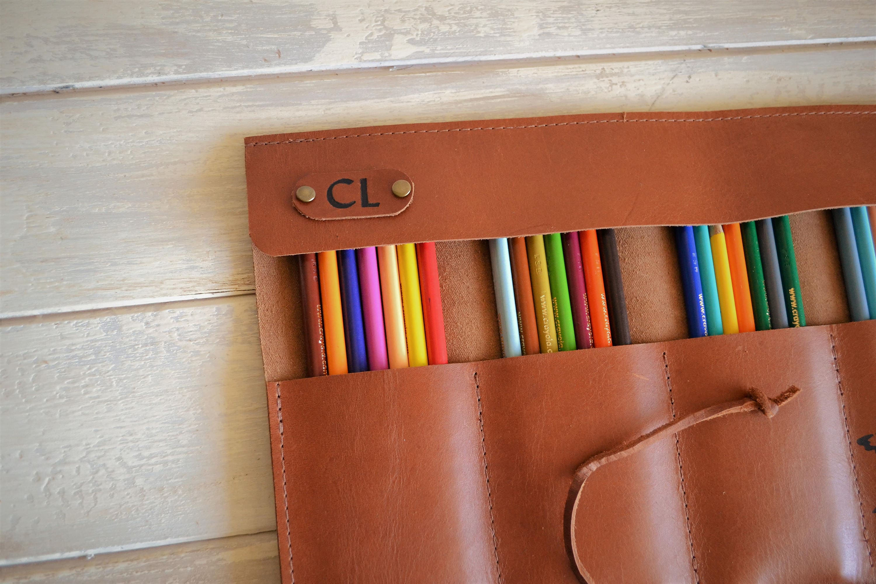 Personalized Leather Pencil Roll, Pen Roll, Pencil Roll Up Case, Artist