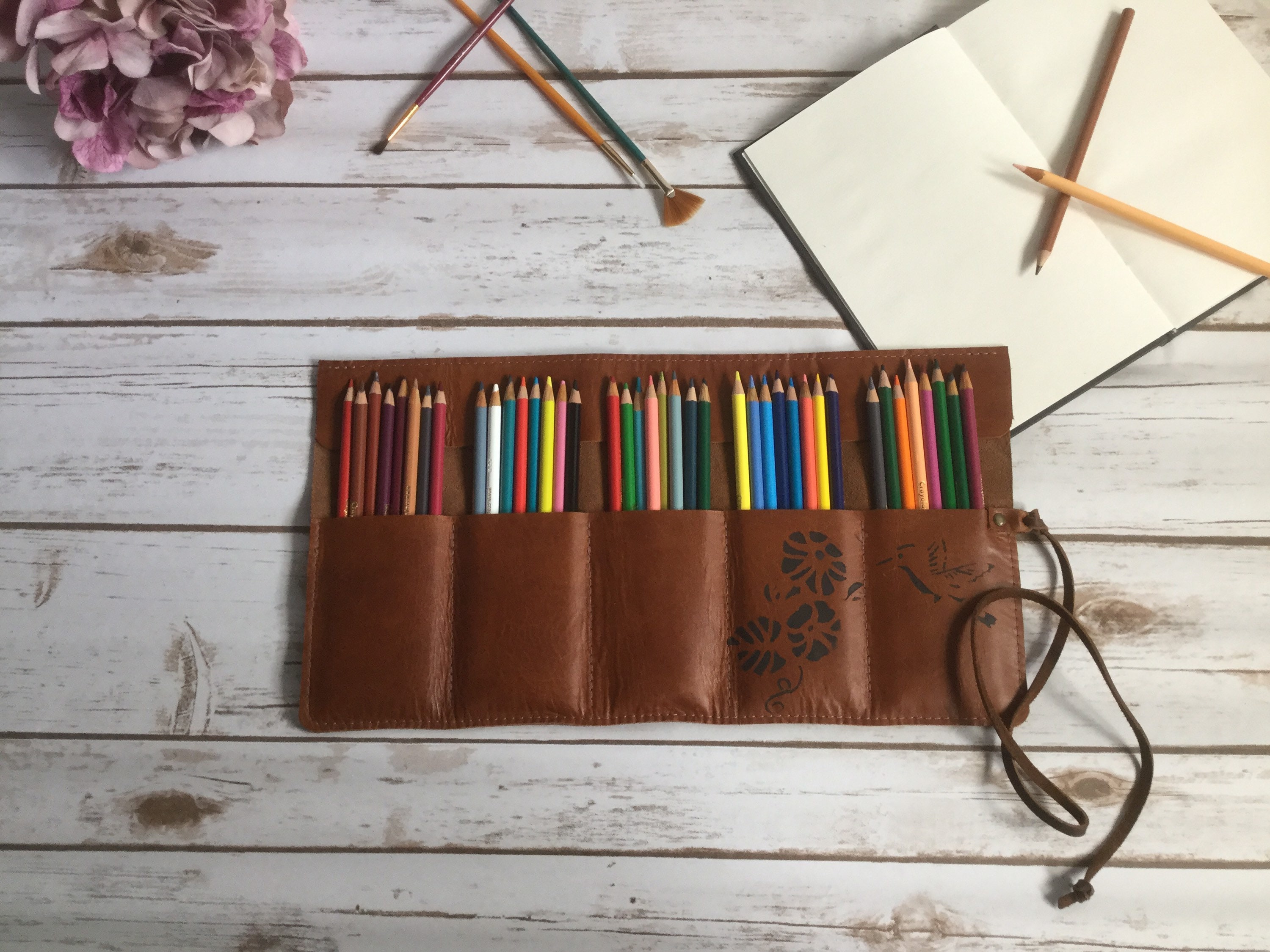 Personalized Leather Pencil Roll, Pen Roll, Pencil Roll Up Case, Artist