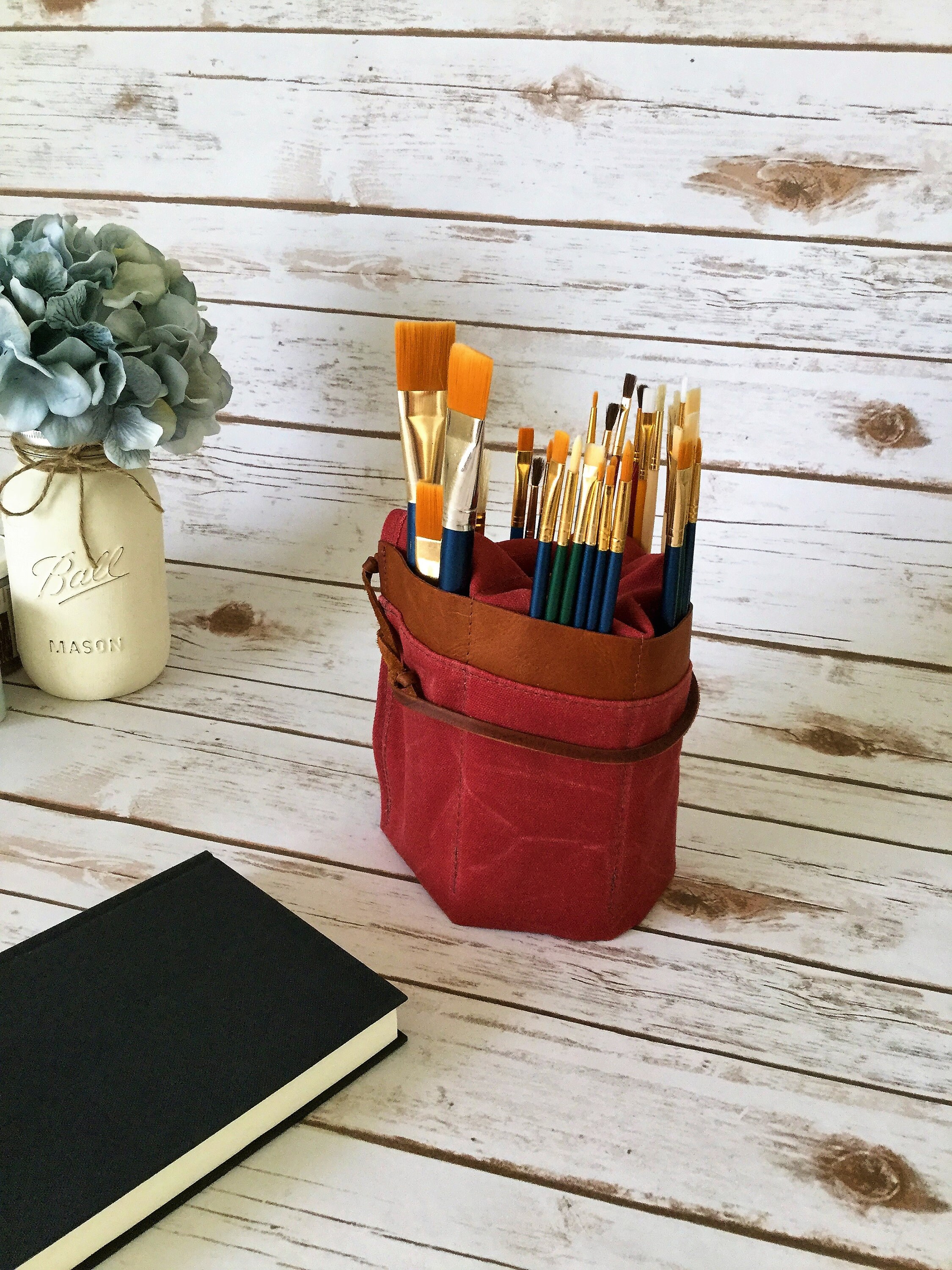 Waxed Canvas Paint Brush Roll, Artist Roll, Paint Brush Organizer