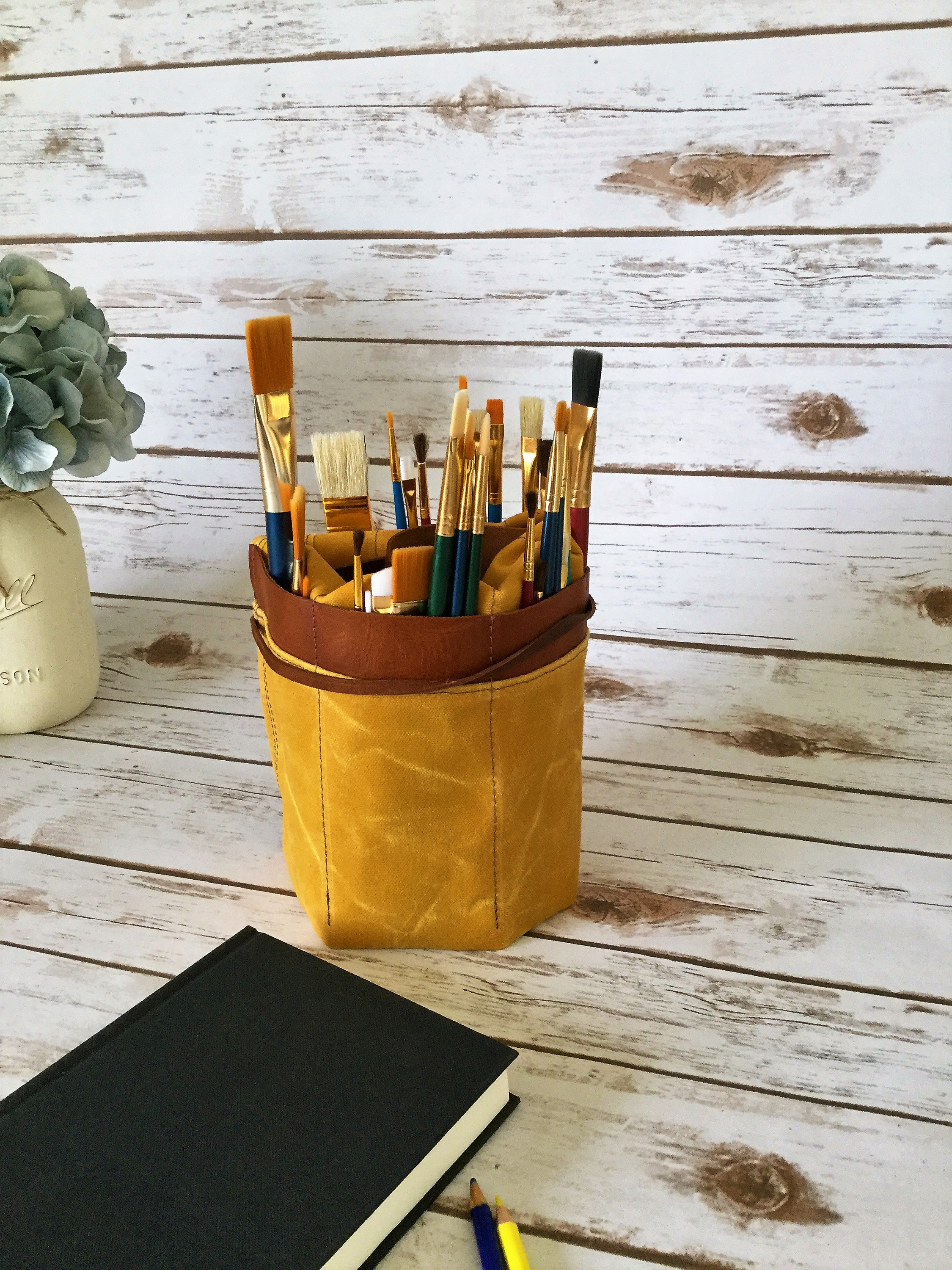 Waxed Canvas Paint Brush Roll, Artist Roll, Paint Brush Organizer