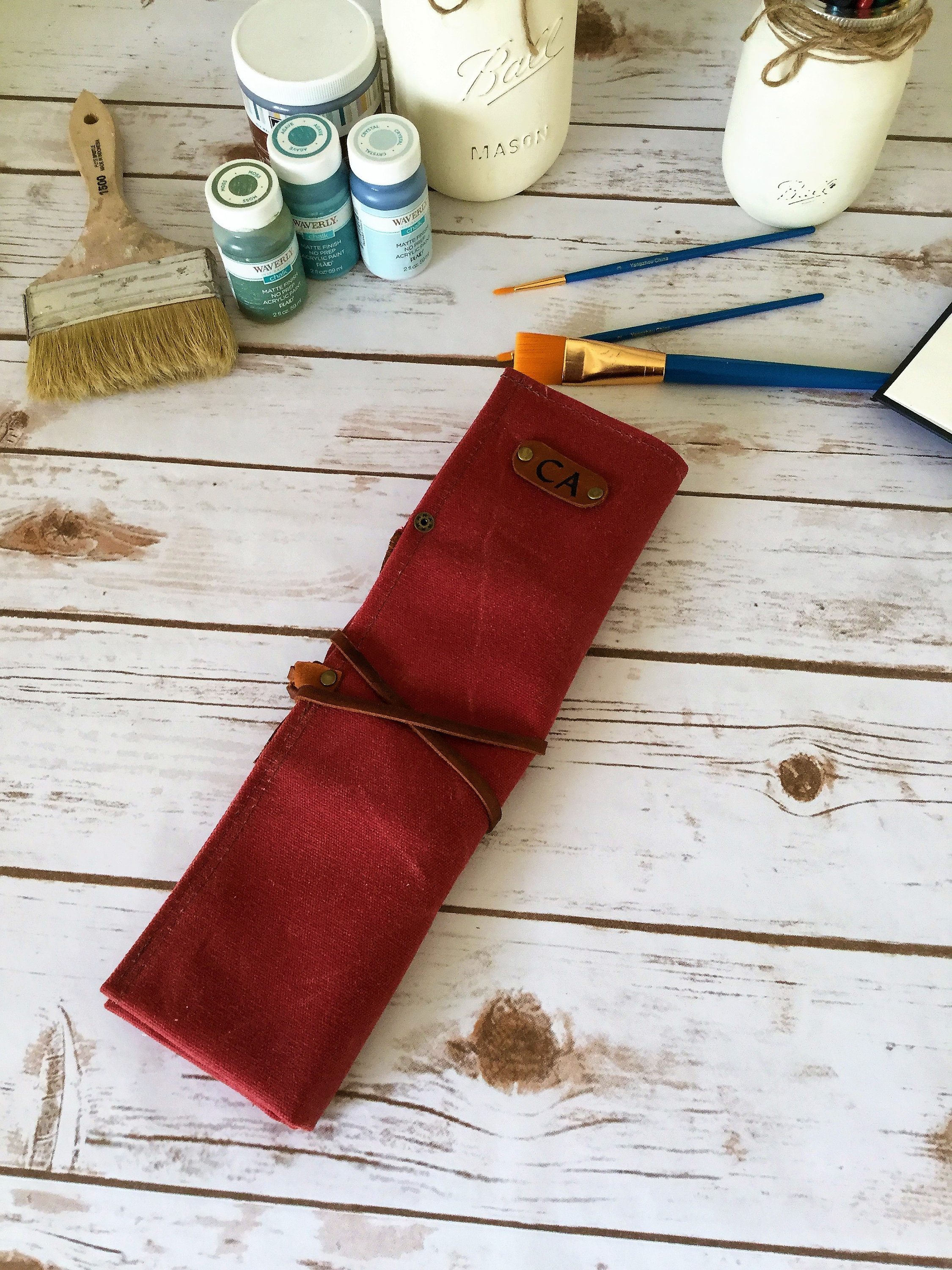 Waxed Canvas Paint Brush Roll, Artist Roll, Paint Brush Organizer, Artist pouch, Paint Brush