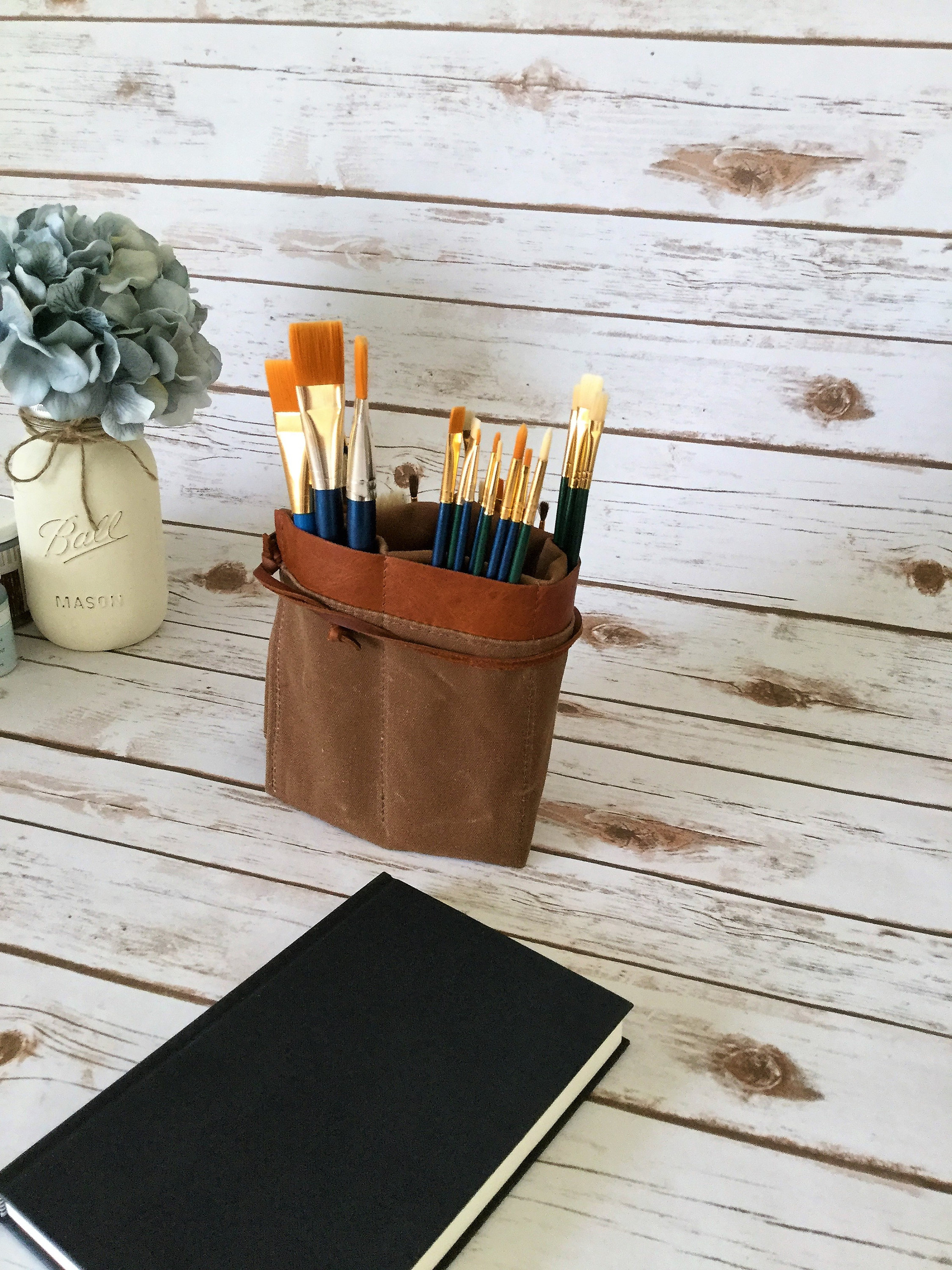 Waxed Canvas Paint Brush Roll, Artist Roll, Paint Brush Organizer