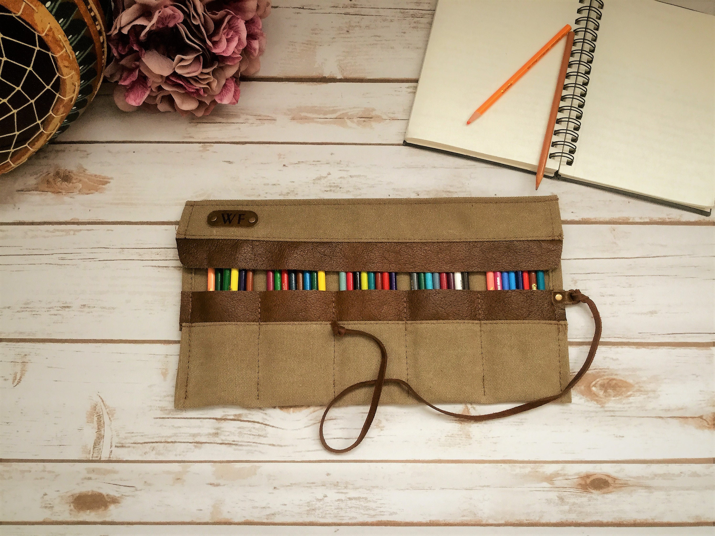 Personalized Pencil Roll, Pen Roll, Pencil Roll Up Case, Pencil Roll