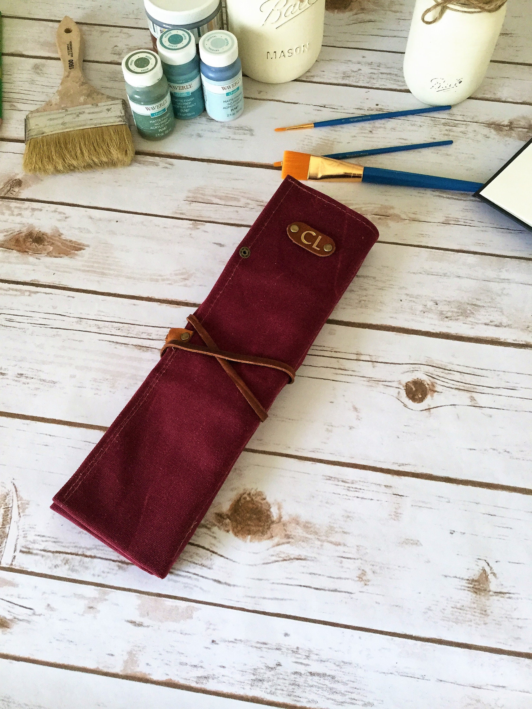 Waxed Canvas Paint Brush Roll, Artist Roll, Paint Brush Organizer