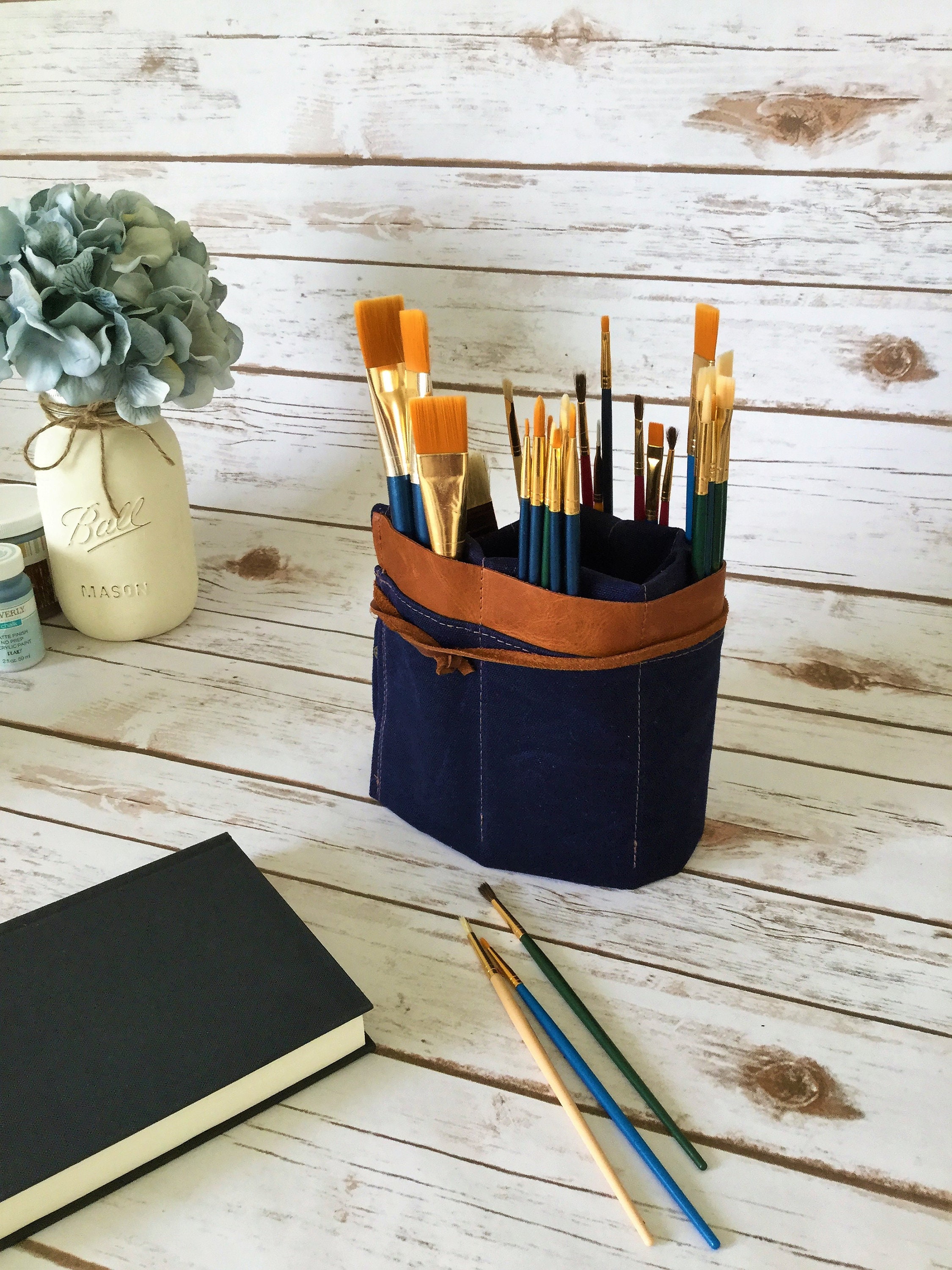 Waxed Canvas Paint Brush Roll, Artist Roll, Paint Brush Organizer