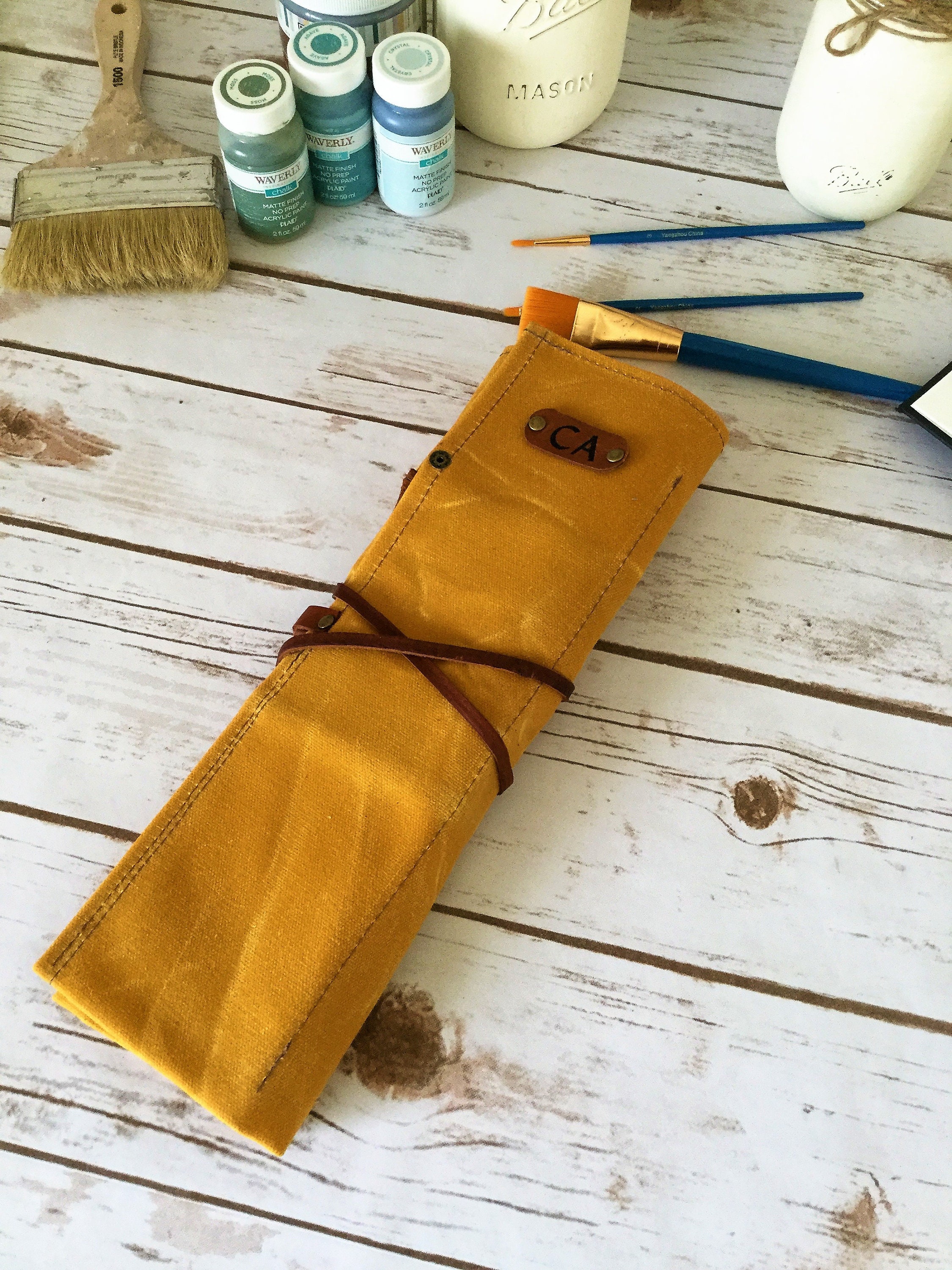 Waxed Canvas Paint Brush Roll, Artist Roll, Paint Brush Organizer