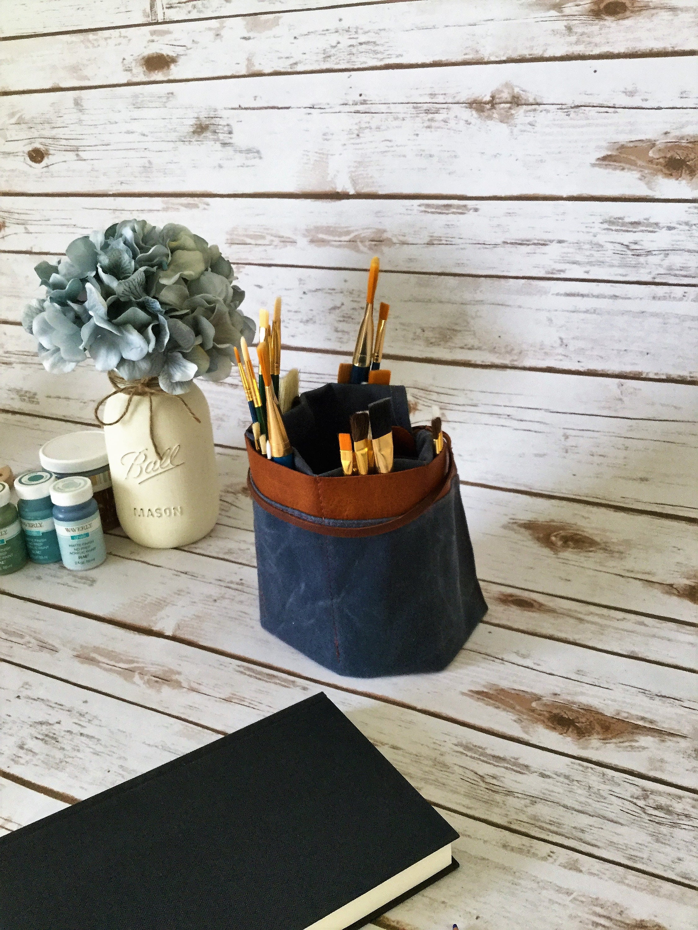 Waxed Canvas Paint Brush Roll, Artist Roll, Paint Brush Organizer