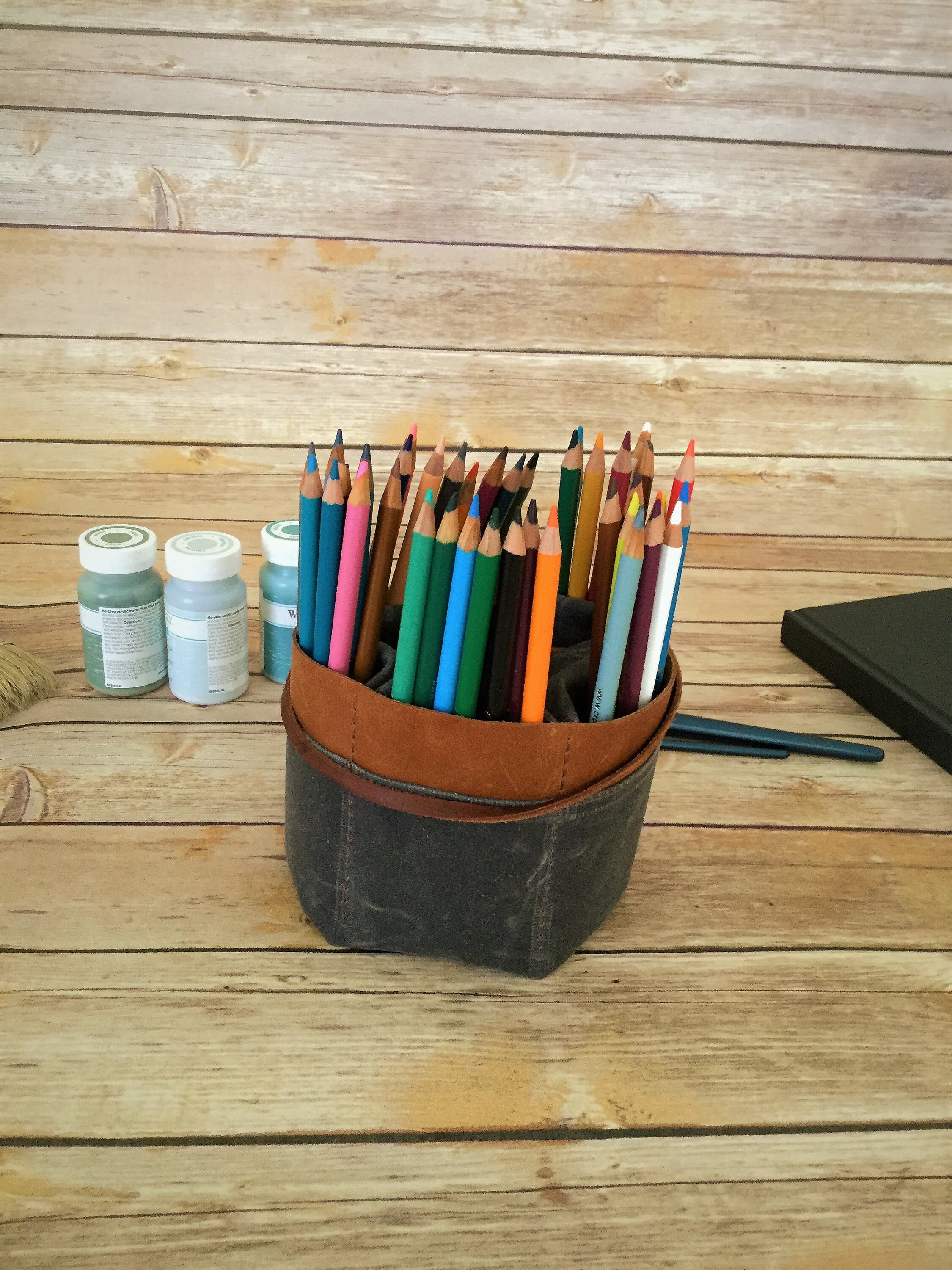 Waxed canvas personalized Pencil Roll, pencil case, Pencil Roll Up Case