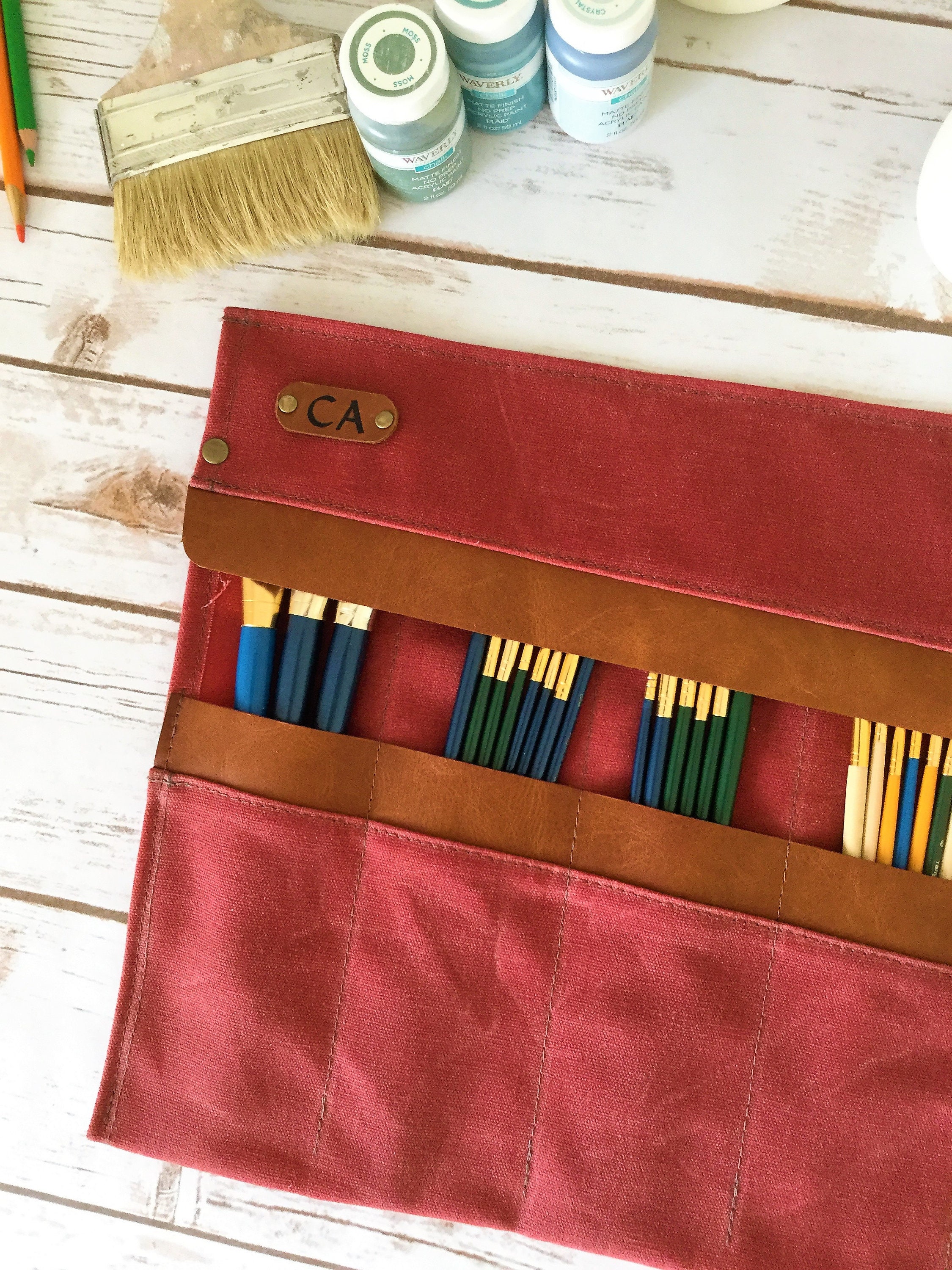Waxed Canvas Paint Brush Roll, Artist Roll, Paint Brush Organizer