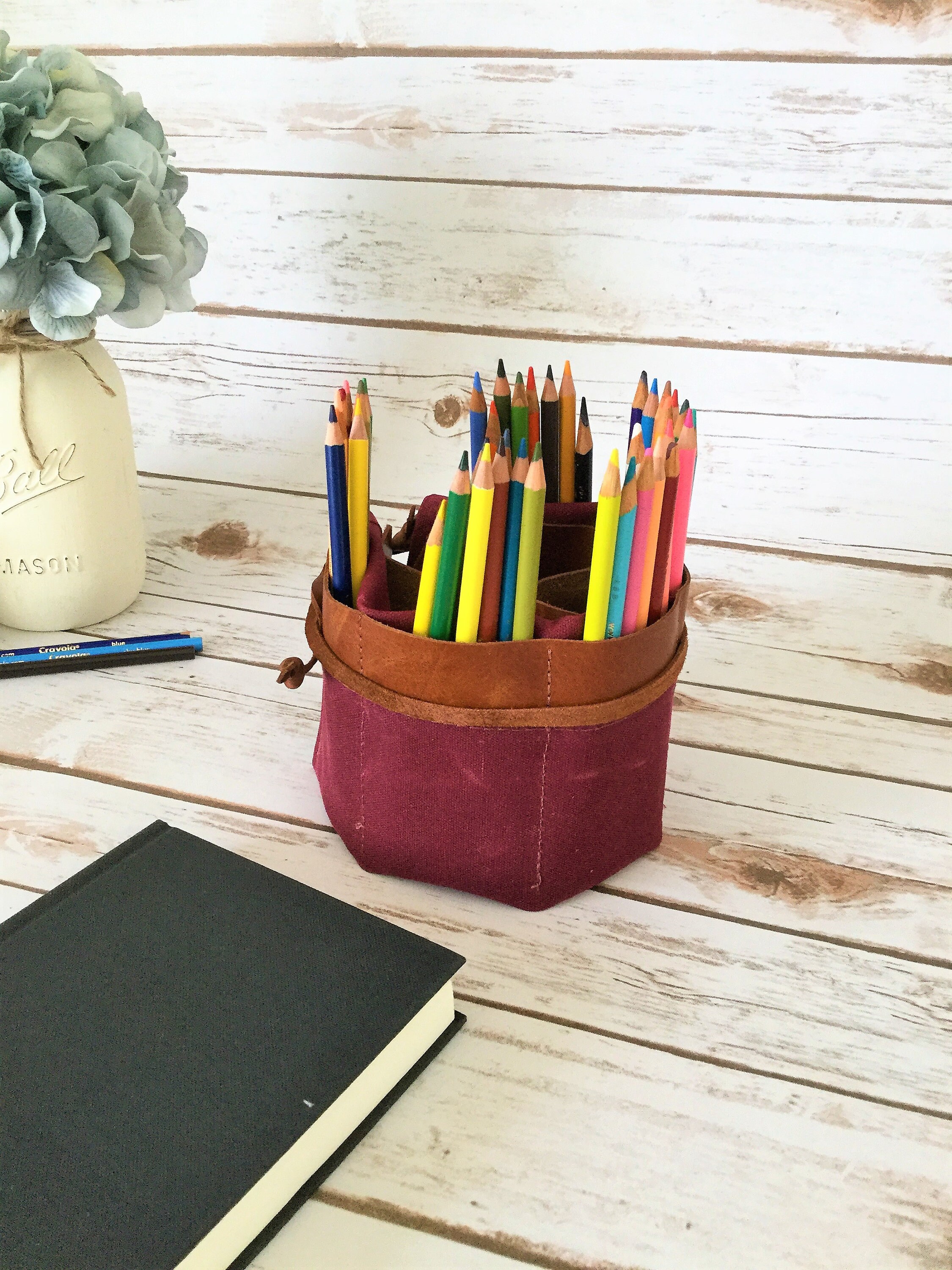 Waxed canvas personalized Pencil Roll, pencil case, Pencil Roll Up Case, Pencil Roll Canvas