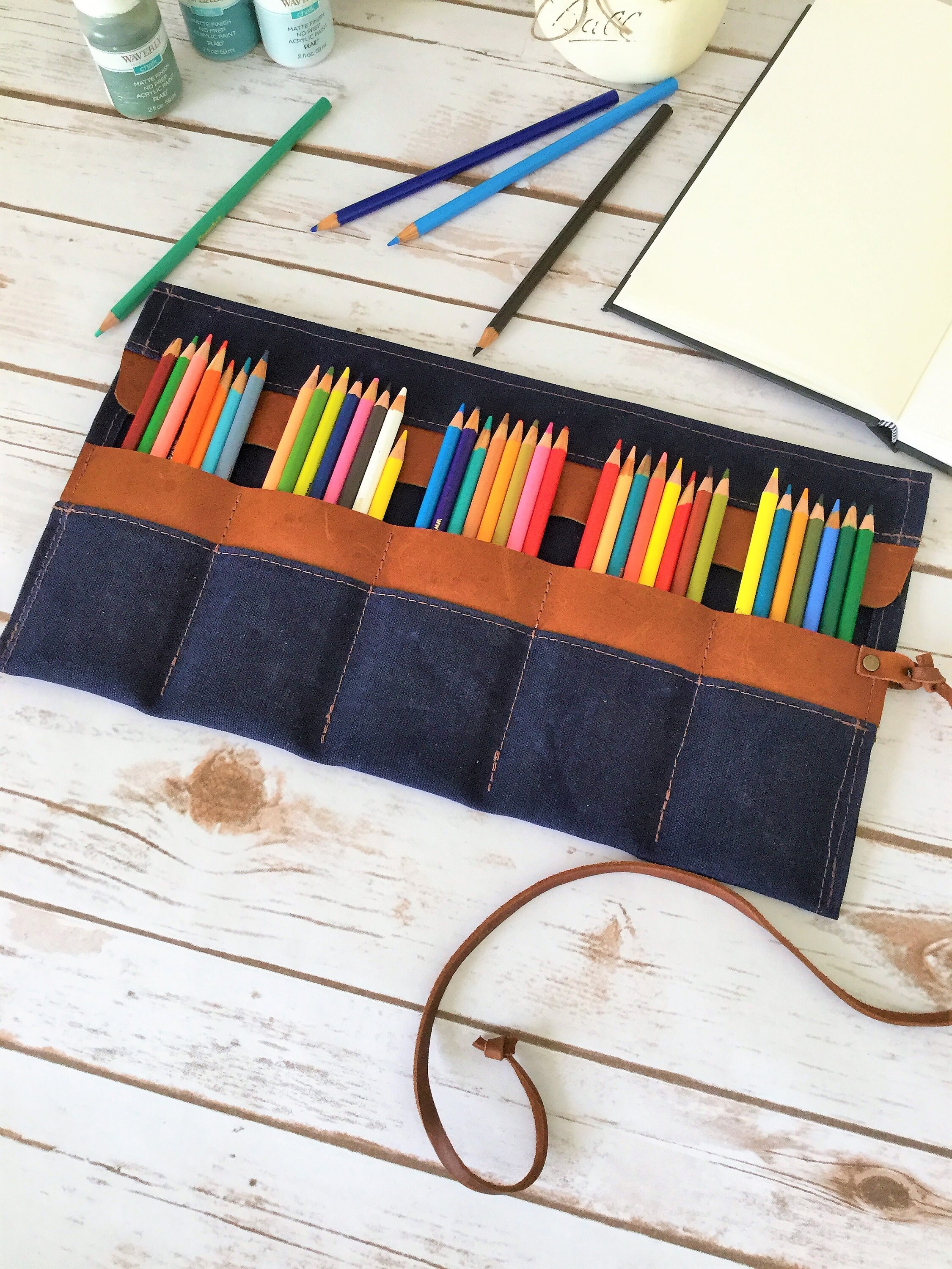 Waxed canvas personalized Pencil Roll, pencil case, Pencil Roll Up Case, Pencil Roll Canvas