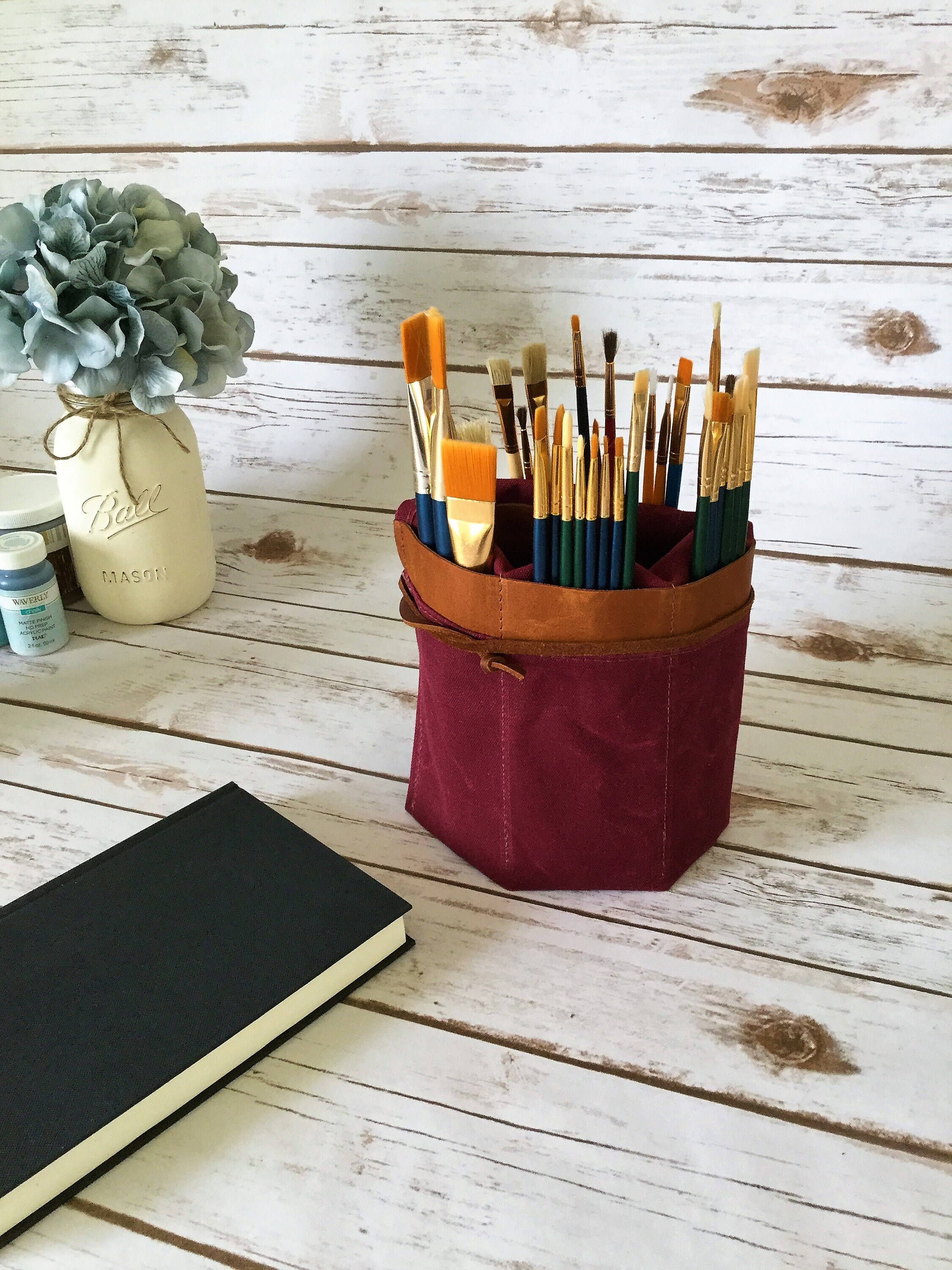 Waxed Canvas Paint Brush Roll, Artist Roll, Paint Brush Organizer