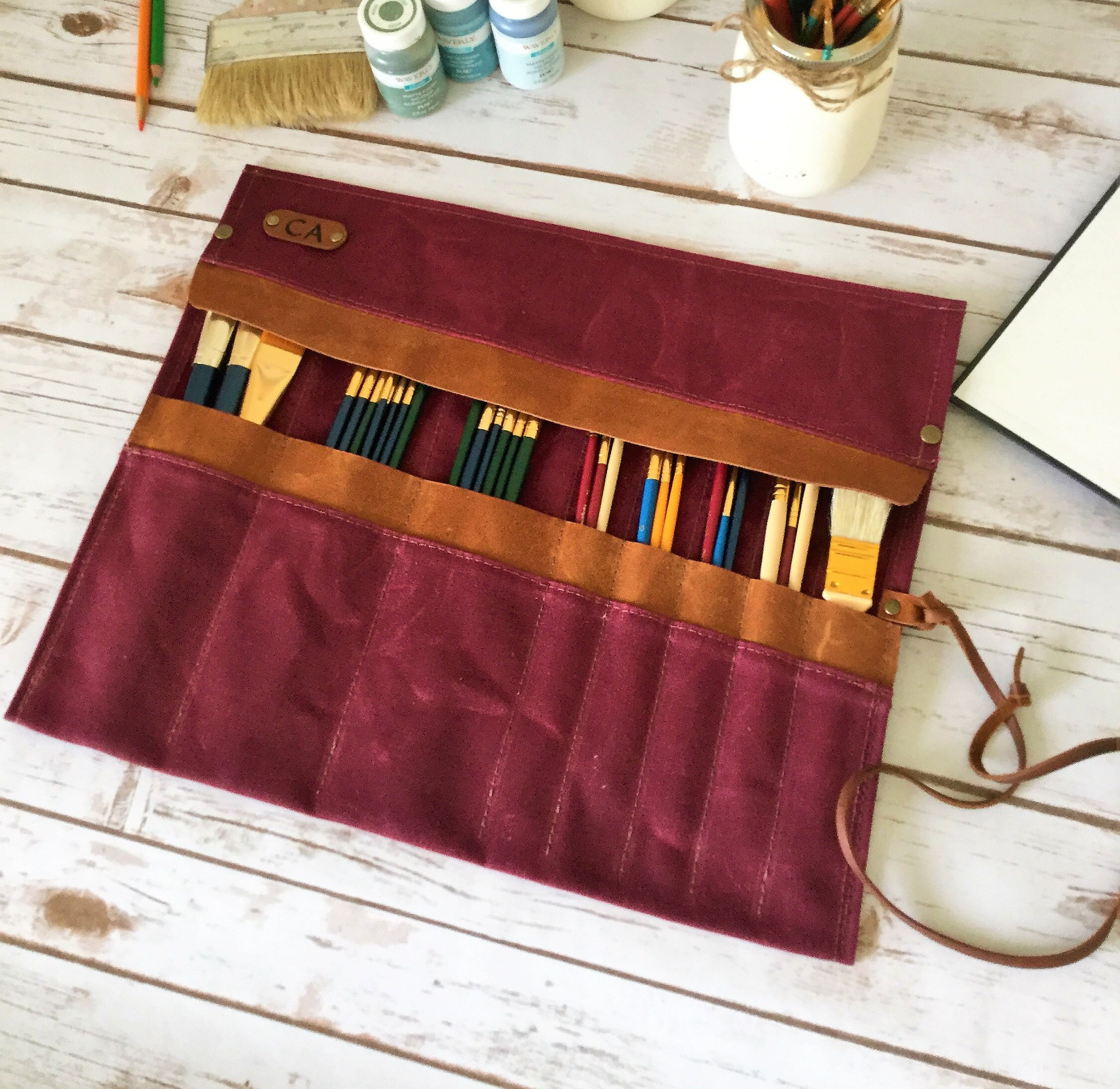 Waxed Canvas Paint Brush Roll, Artist Roll, Paint Brush Organizer, Artist pouch, Paint Brush