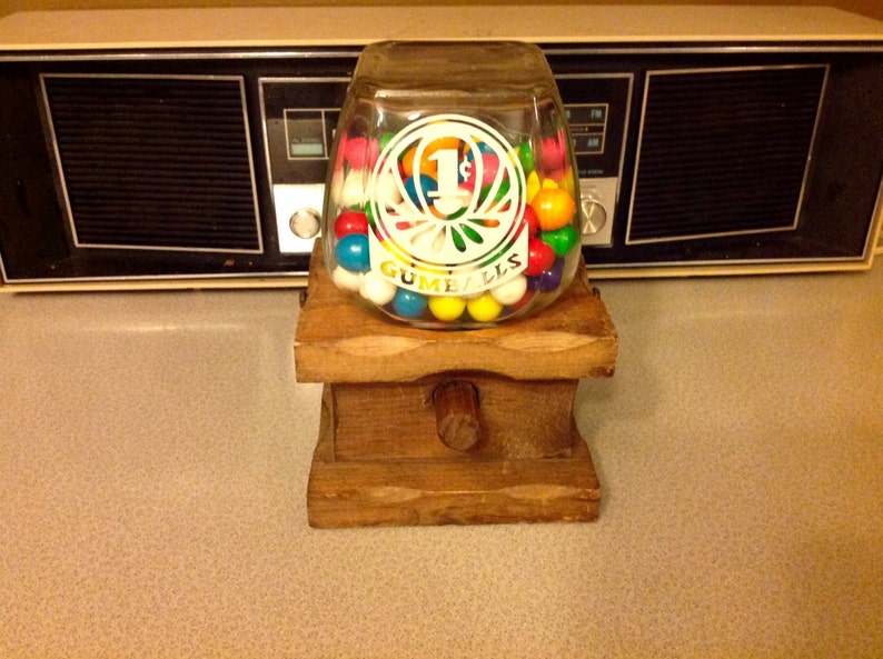 Vintage Wooden 1 Cent Gumball Machine Bar Decor Knock On Woods Image 0