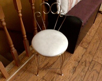 Vintage MCM Metal Round Seat Cushioned Vanity Makeup Bathroom Chair