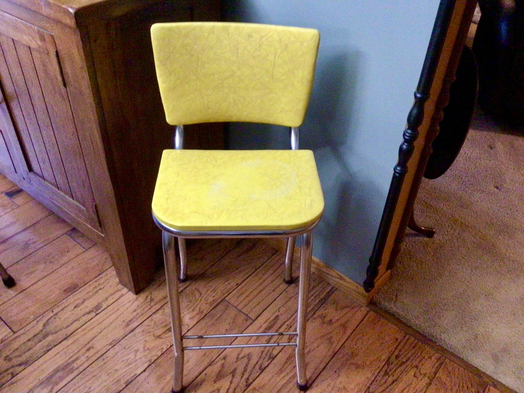 Vintage Yellow Chrome Farmhouse Kitchen Tall Chair Time Out Childs
