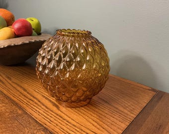 Vintage Round Quilted Amber Glass Hurricane Globe Lighting Fixture Decor