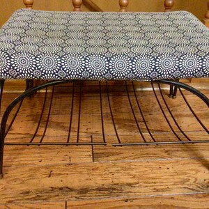 Vintage Black Wrought Iron Metal MCM Footstool Footrest Bench Stool image 2