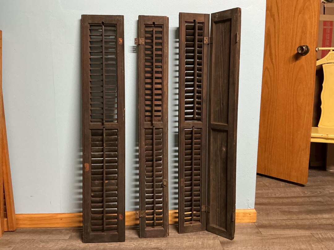 Antique Victorian Louvered Tall Wooden Shutters Wall Boutique Salon DIY ...
