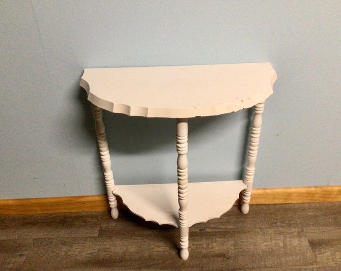 Vintage White Half Moon Tall Wooden Table Etsy