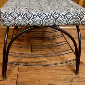 Vintage Black Wrought Iron Metal MCM Footstool Footrest Bench Stool image 5