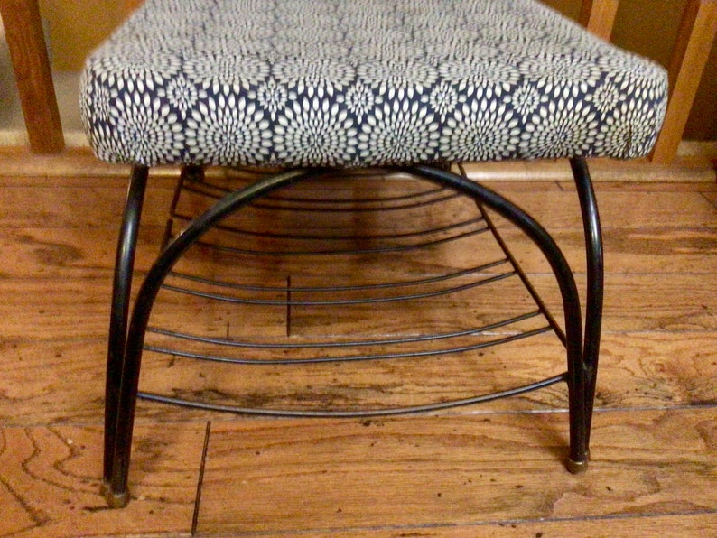 Vintage Black Wrought Iron Metal MCM Footstool Footrest Bench Stool image 5