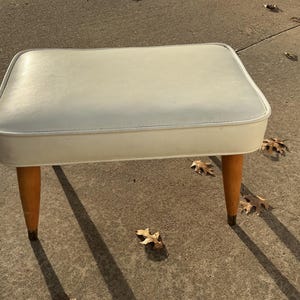 Vintage Rectangular Footstool Footrest Tall Wooden Gold Tip Legs Vinyl Top Furniture Decor