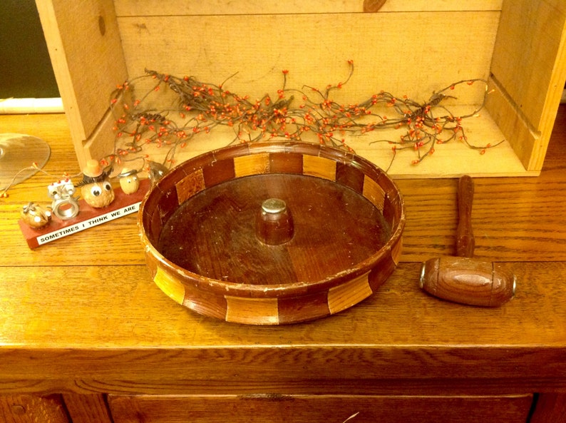 Vintage Wooden Nut Dish Bowl Holiday Nut Decor Nut Cracker Hammer