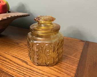 Vintage Imperial Glass Amber Scroll Retro Canister Jar with Lid