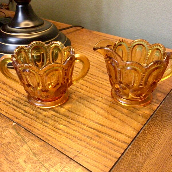 Vintage Amber Glass Cream and Sugar Set Fancy Coffee Dessert Decor