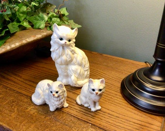 Vintage Lot of 3 White Ceramic Cat Kitten Decor Figurines