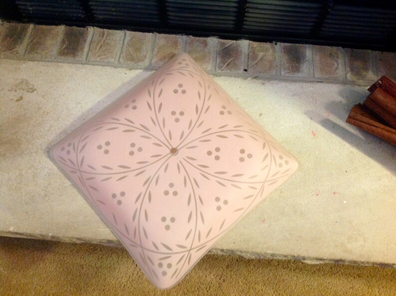 Vintage Square Pink Glass Ceiling Light Cover Girly Room Nursery Room Light Cover