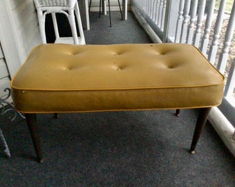 Vintage Mustard Yellow Large Rectangular Footstool MCM Furniture Decor