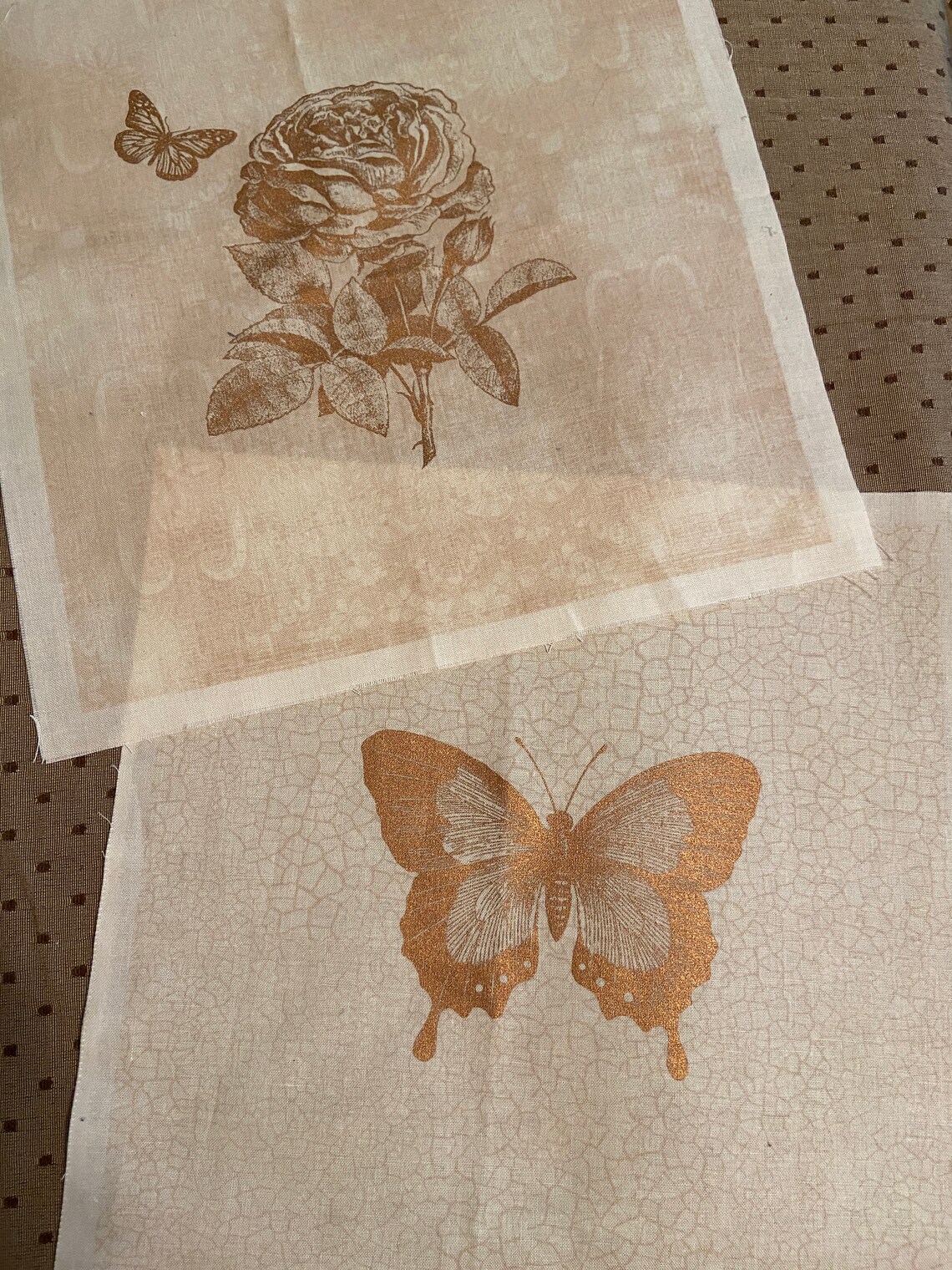 Two Cotton Fabric Panels Squares 11x 11 Gold / Etsy