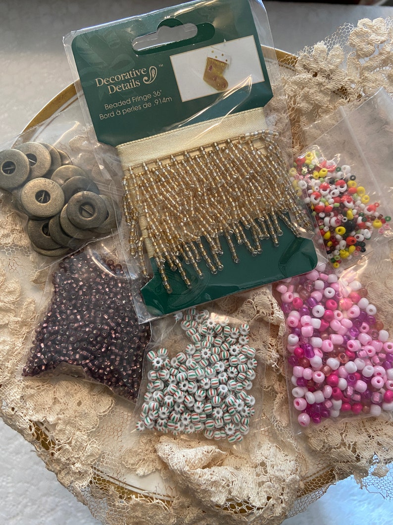 Jewelry Making Junk Journals Collages Mixed Media Art Snippets Tags Assortment of Beads and Beaded Fringe