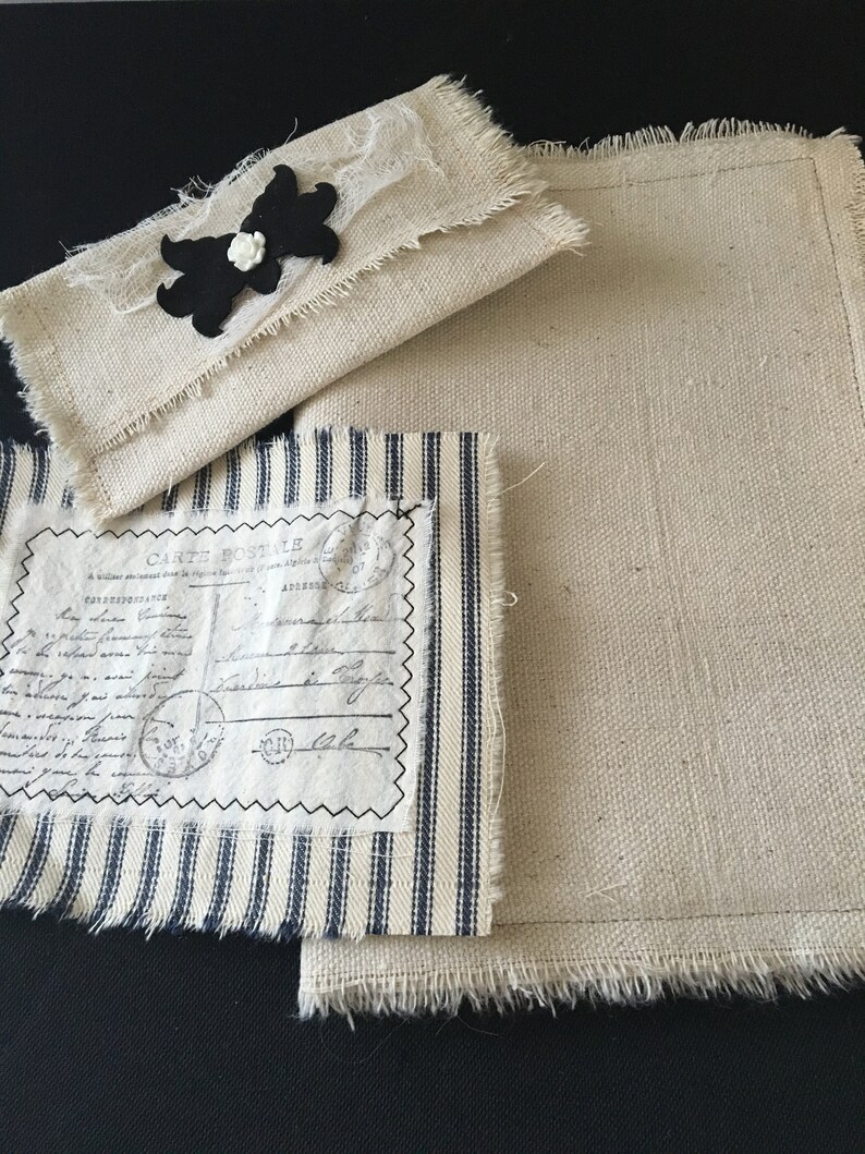 Canvas Cloth 9 by 6 Blank Fabric Journal 16 Sides to Embellish Cover is Padded All Hand Torn /& Includes Embellished Pocket and Panel Page
