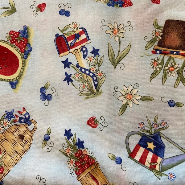 Diane Knott Cotton Patriotic Summertime Fabric 44" x 1YD 14" Cloth Works Textiles - Crazy Quilts Journals Tags Pockets Sewing Crafts Pillows