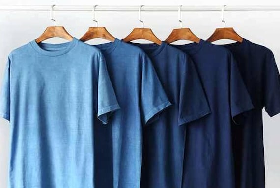 Indigo Blue Unisex Cotton T-shirt - Shibori Tie Dye Natural Color