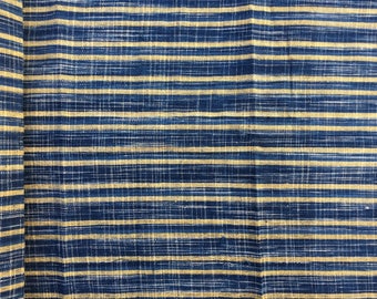 Natural Indigo Yellow Hand woven Cotton Fabric - Shibori Indigo Yellow Hmong Table runner - Tie dye Homespun hand dye Plant dyes decor cloth
