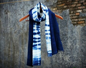 Shibori Indigo Vintage Scarf - Women - Gift idea - Blue Rive/ Rivulet Scarf - Natural hand dyed - Plant dyes - Chinese Tie dye - Thealese