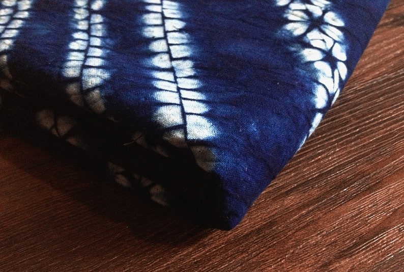 Shibori Indigo Tie dye Cotton Fabric Vintage Blue Flowers Table cloth Oblique Pattern Natural hand dyed/ Plant dyes image 2