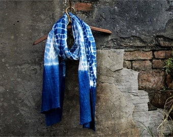 Shibori Indigo Vintage Scarf - Men/ Women - Gift idea - Blue Scarf - Natural hand dyed - Plant dyes - Chinese Tie dye