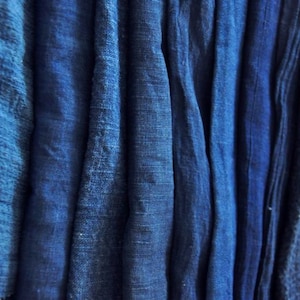 Plant dyes indigo blue many small Linen fabric - A set of 15 Tie dyed cotton Cloth - Natural handmade Shibori hand dyed - For Do It Yourself