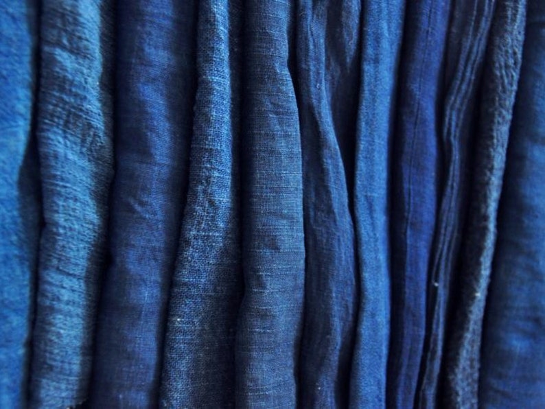 Plant dyes indigo blue many small Linen fabric A set of 15 Tie dyed cotton Cloth Natural handmade Shibori hand dyed For Do It Yourself image 1
