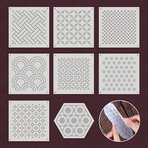 Plantillas Sashiko - Patrones de bordado o plantillas de acolchado - Plantillas Sashiko estilo Boro - Plantillas de molde de puntada de patchwork - 4,7 x 4,7 pulgadas