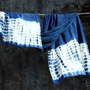 Shibori Indigo Unisex Scarf Holiday Gift idea Vintage Blue Scarf Natural hand dyed Plant dyes Chinese Tie dye Thealese image 5